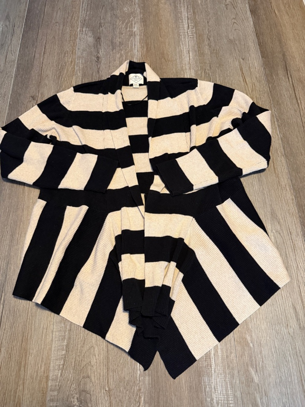 St. John's Bay Black & Cream Striped Open-Front Cardigan
